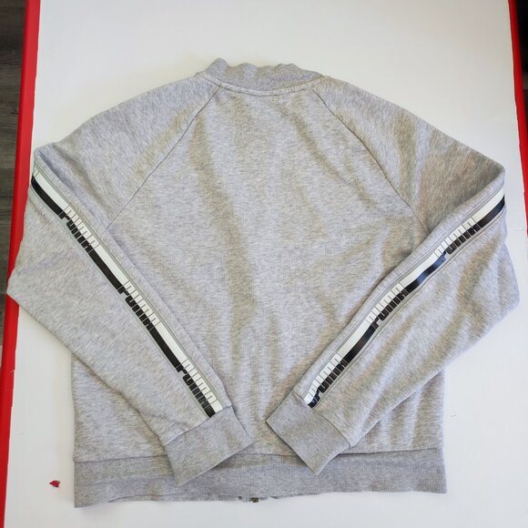 Puma sweatshirt / track jacket full zip printed sleeve light grey woman's size L - Picture 3 of 10
